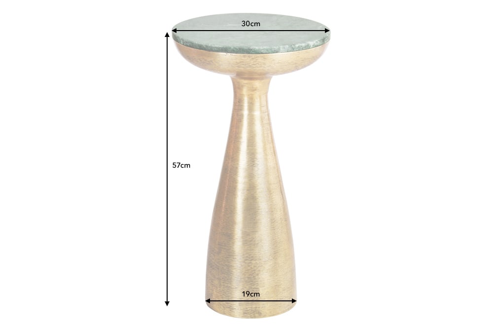 Handgearbeiteter Beistelltisch ELEMENTS 55cm gold grün Marmor rund