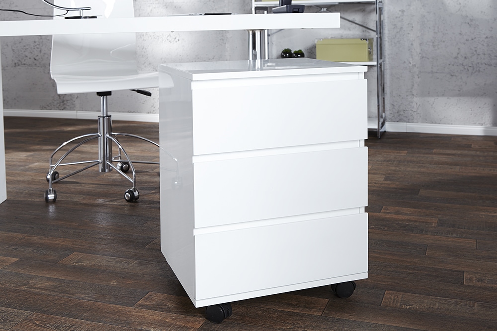Moderner Rollcontainer BIG DEAL 45cm weiß Hochglanz 3 Schubladen