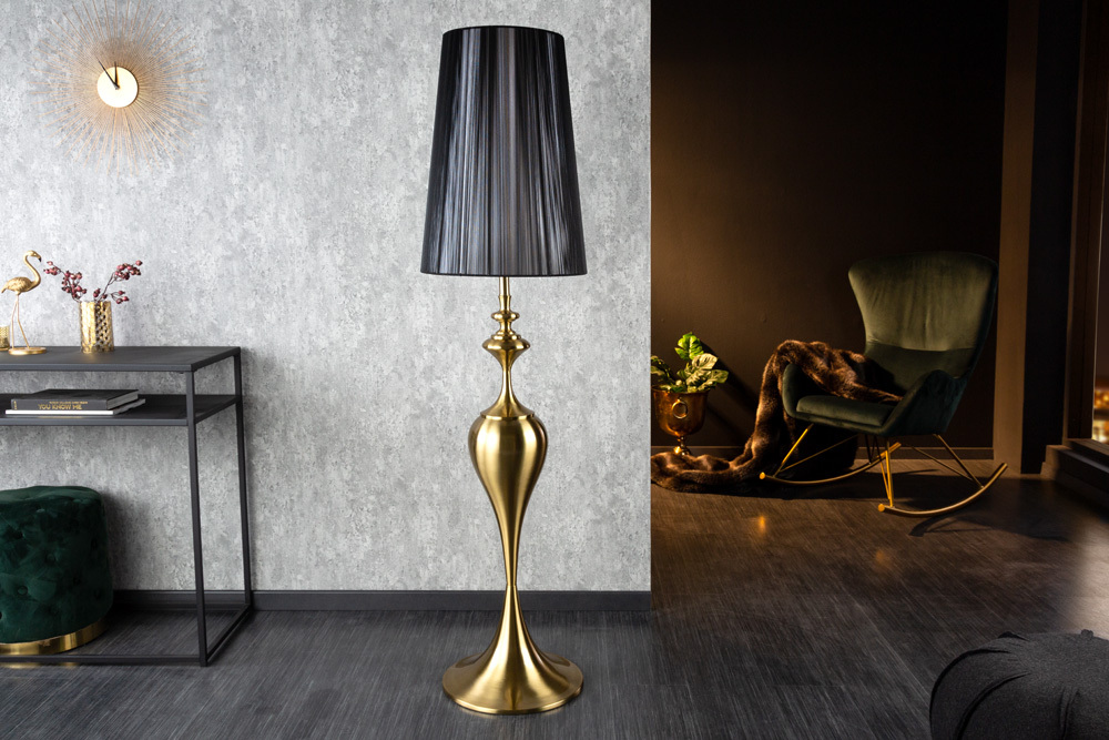 Barock Stehlampe LUCIE 160cm schwarz gold gebürstet Stehleuchte