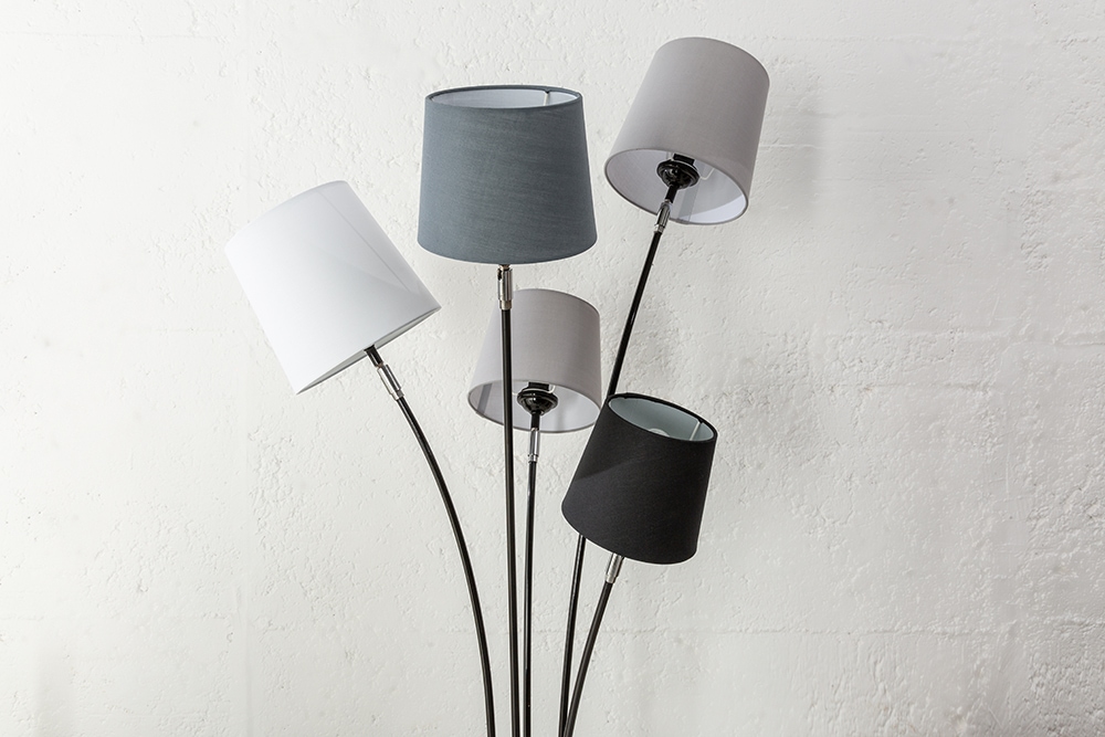 Design Stehlampe LEVELS 176cm schwarz grau mit 5 Leinenschirmen