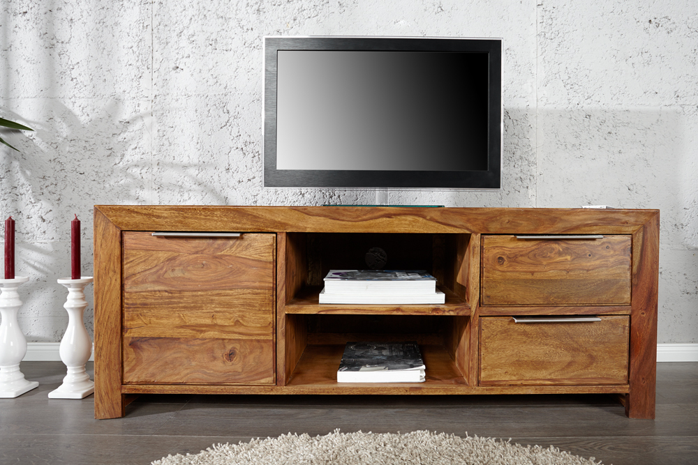 Massives TV-Board PURE 135cm braun Sheesham stone finish Lowboard Palisander