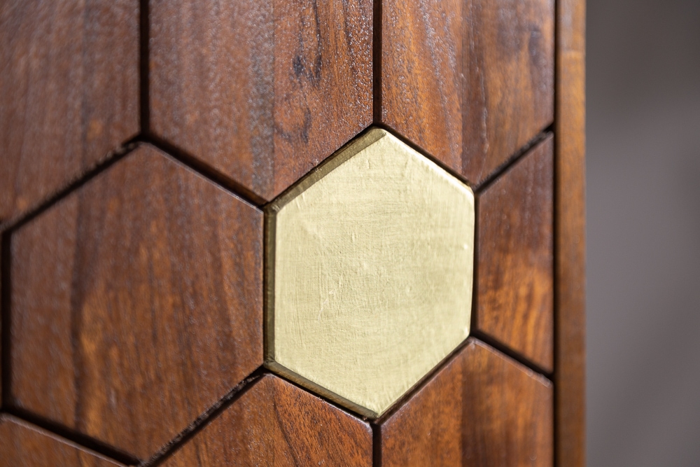 Massiver Barschrank MYSTIC LIVING 75cm Akazie braun gold Retro Design