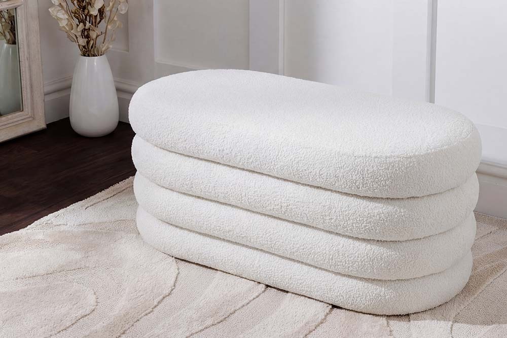 Extravagante Polsterbank VOGUE 85cm weiß Bouclé Sitzbank mit Stauraum » Jetzt kaufen