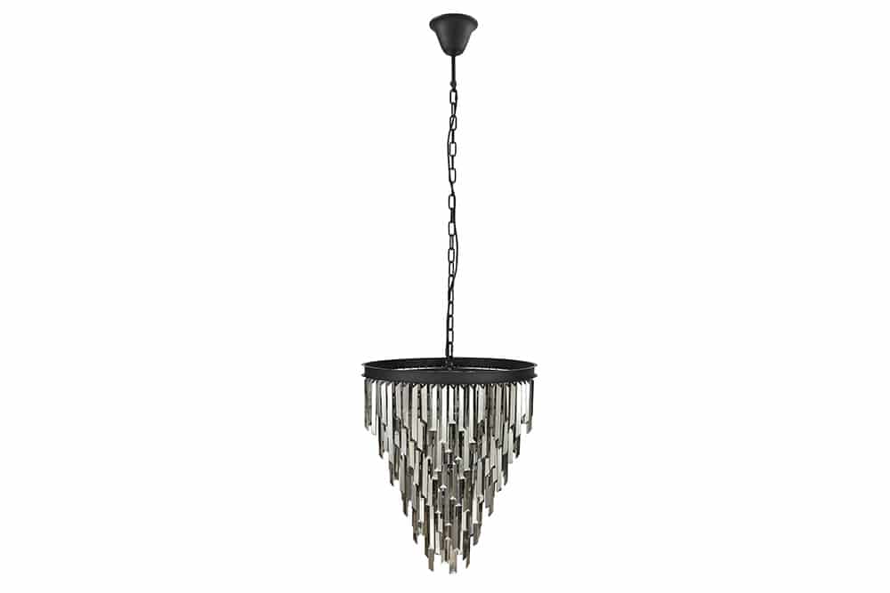 Luxus Kronleuchter KRISTALL 50cm grau mit Glasprismen schwarz Eisen Hängelampe