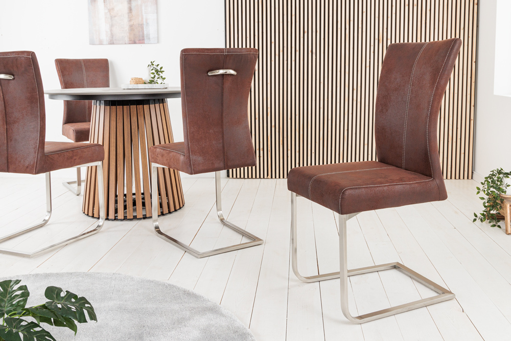 Freischwinger Stuhl SAMSON dark coffee Edelstahlrahmen mit Komfortgriff