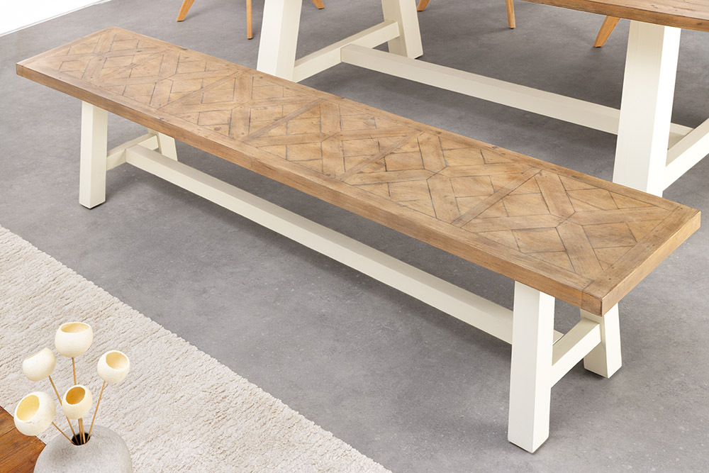 Massive Sitzbank HAMPTONS 160cm hellbraun creme Pinienholz