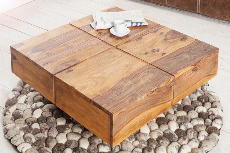 Design Massivholz Couchtisch BOLT 70cm braun Sheesham stone finish Handarbeit