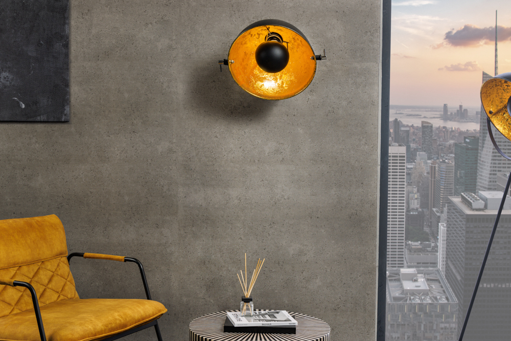 Design Wandleuchte STUDIO 38cm schwarz Blattgold-Optik neigbarer Schirm