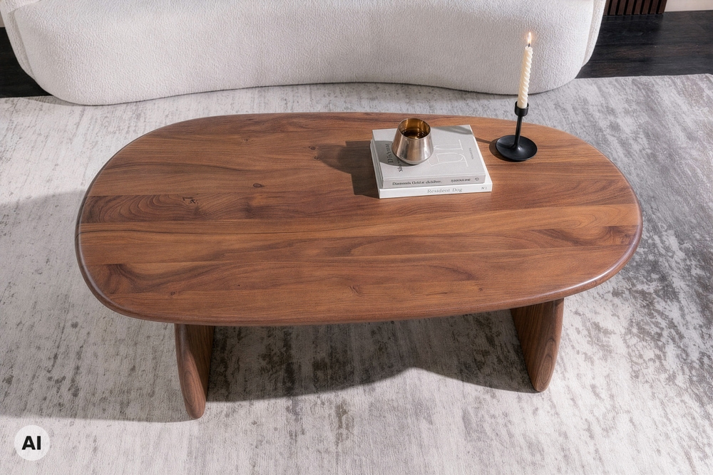 Design Couchtisch SCULPTURA 110cm braun Akazienholz organische Form
