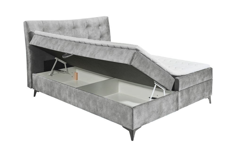Design Boxbett DECADENCIA 180x200cm silbergrau Samt mit Stauraum Matratze Topper