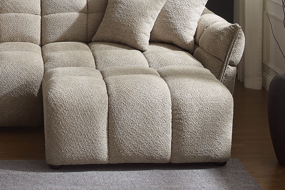 Moderner Hocker CLOUD 100cm champagner greige Bouclé Federkern Fußhocker Sitzhocker
