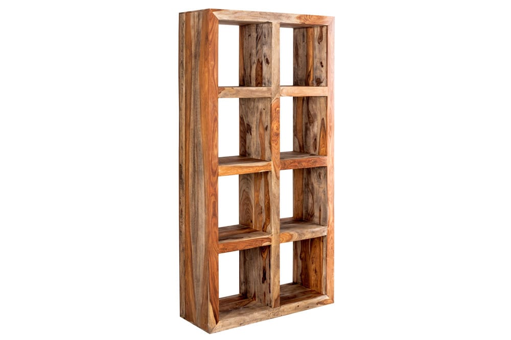 Massives Regal MAKASSAR 180cm Sheesham Holz smoke finish 8 Fächer handmade