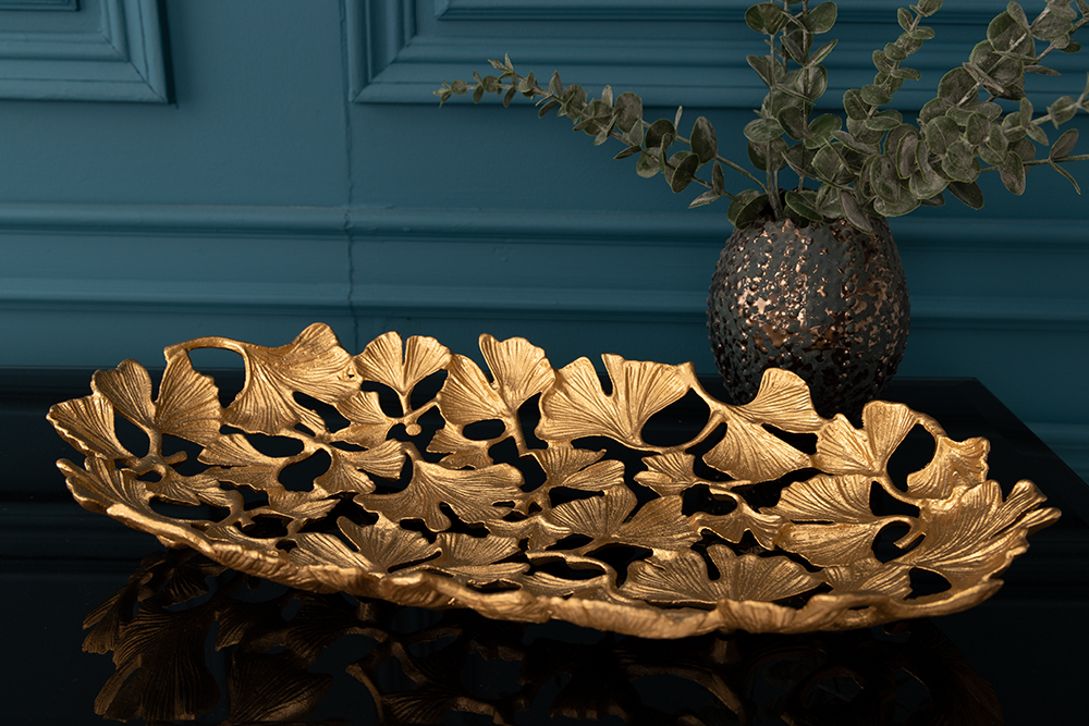 Dekorative Schale GINKGO LEAFS 40cm gold handmade Metall