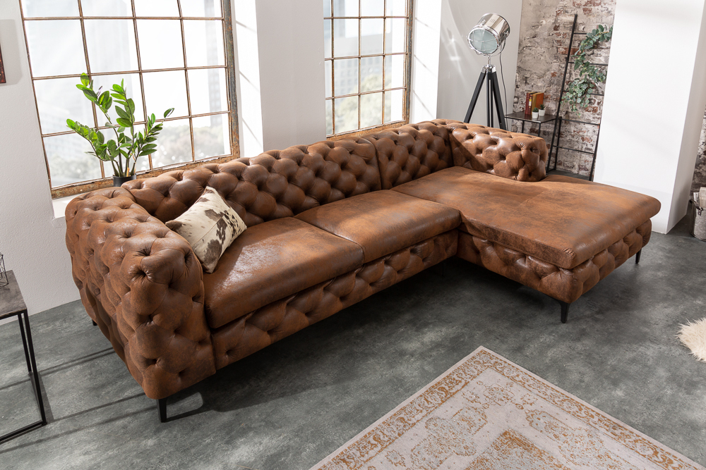 Chesterfield Ecksofa MODERN BAROCK 275cm antik braun Microfaser 3-Sitzer Federkern