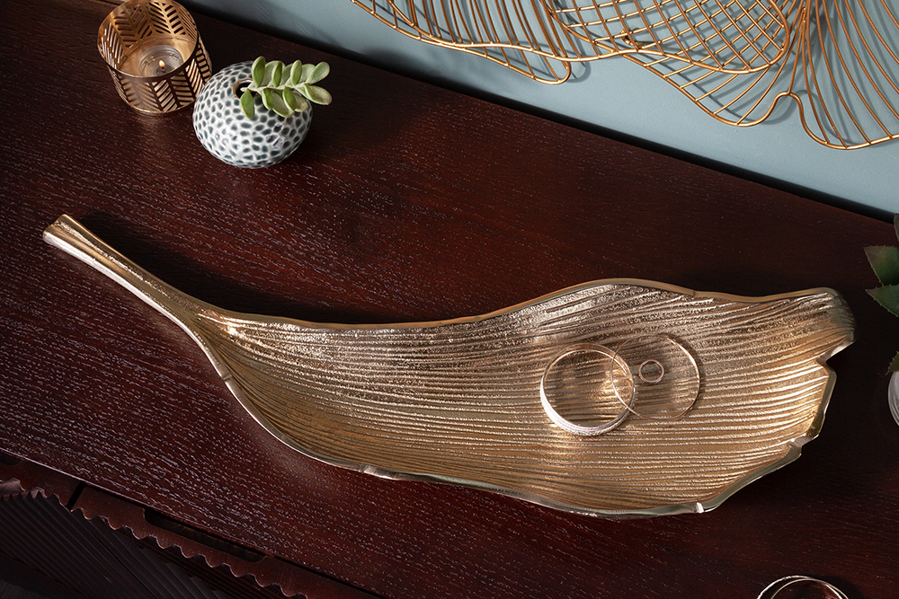 Handgefertigte Deko Schale ABSTRACT LEAF 65cm gold Aluminium