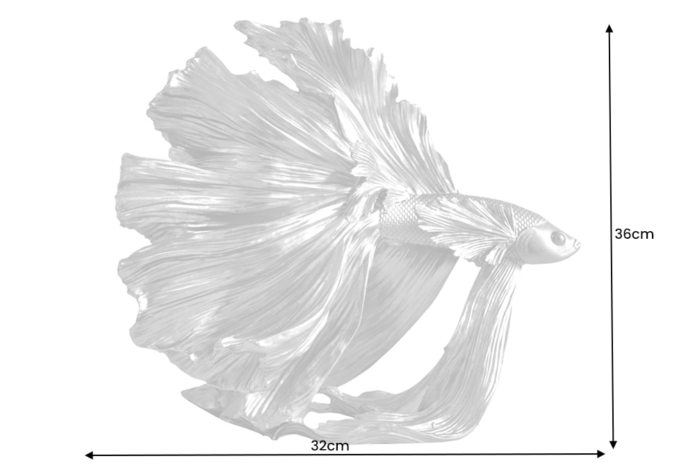 Design Deko Figur Kampffisch CROWNTAIL 35cm silber Betta Fisch Skulptur