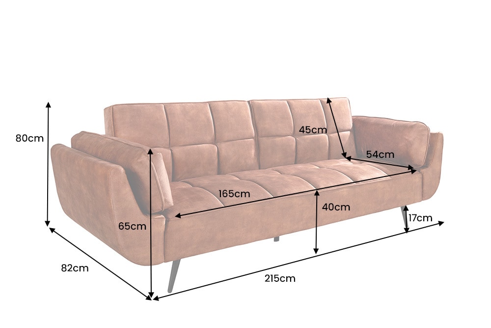 Schlafsofa BOUTIQUE 215cm rostbraun Samt 3-Sitzer mit mattschwarzen Füßen