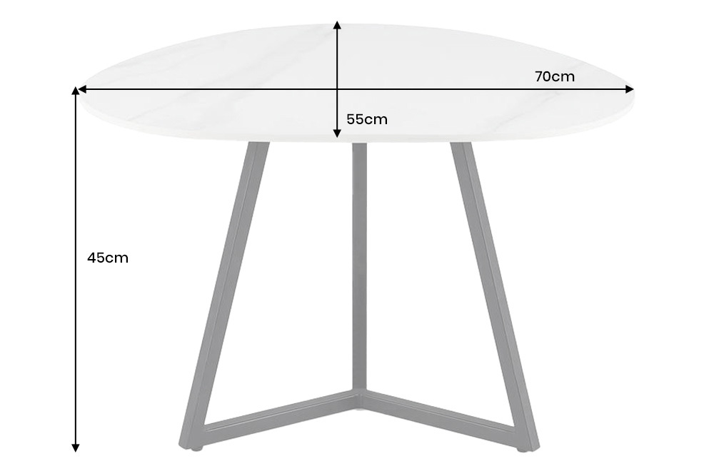 Design Couchtisch MARVELOUS 70cm weiß Marmor Keramik schwarzes Metall