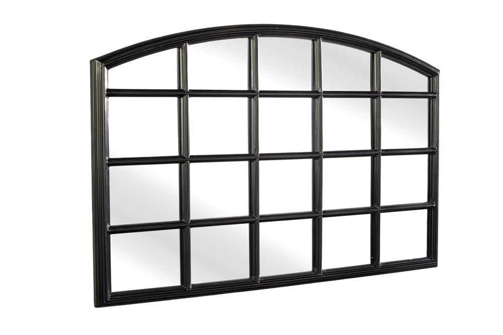 Moderner Wandspiegel PARIS 120cm schwarz Fensterspiegel Rundbogen-Design