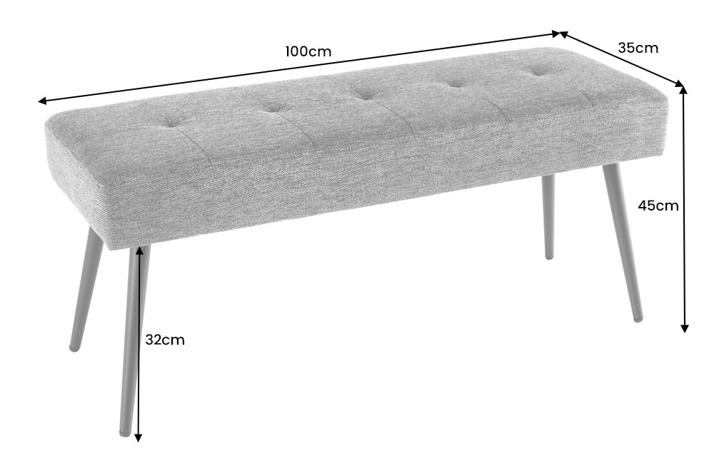 Design Sitzbank BOUTIQUE 100cm dunkelgrau Cord schwarze Metallbeine