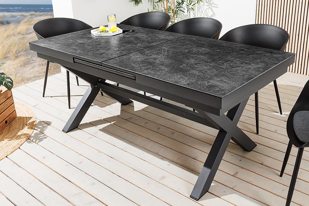 Ausziehbarer In- und Outdoor Esstisch EMPIRE 180-240cm anthrazit Keramik Gartentisch
