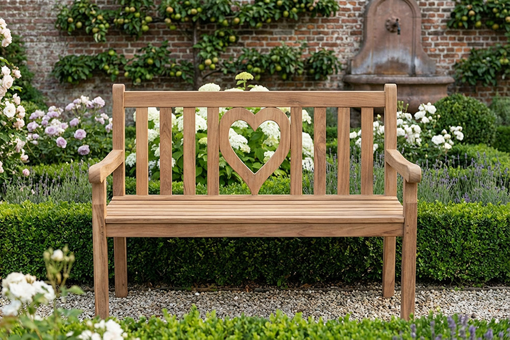 Massive Gartenbank EMPIRE TEAK Herz 120cm natur Teakholz