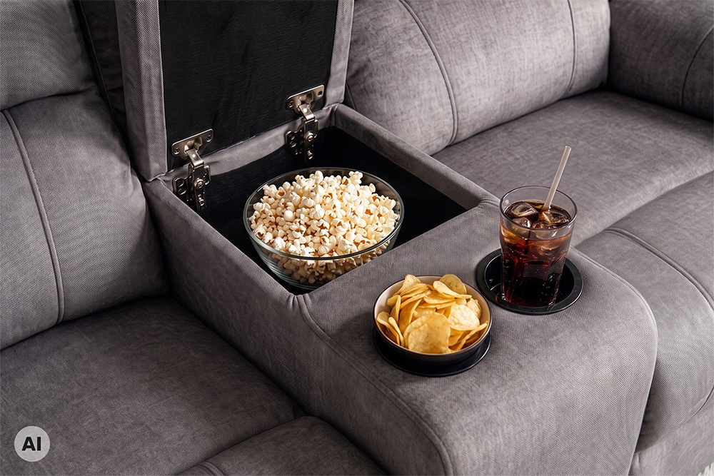 Exklusiver 2er Kinosessel HOLLYWOOD grau hochwertiger Vogue Veloursstoff mit Cupholder