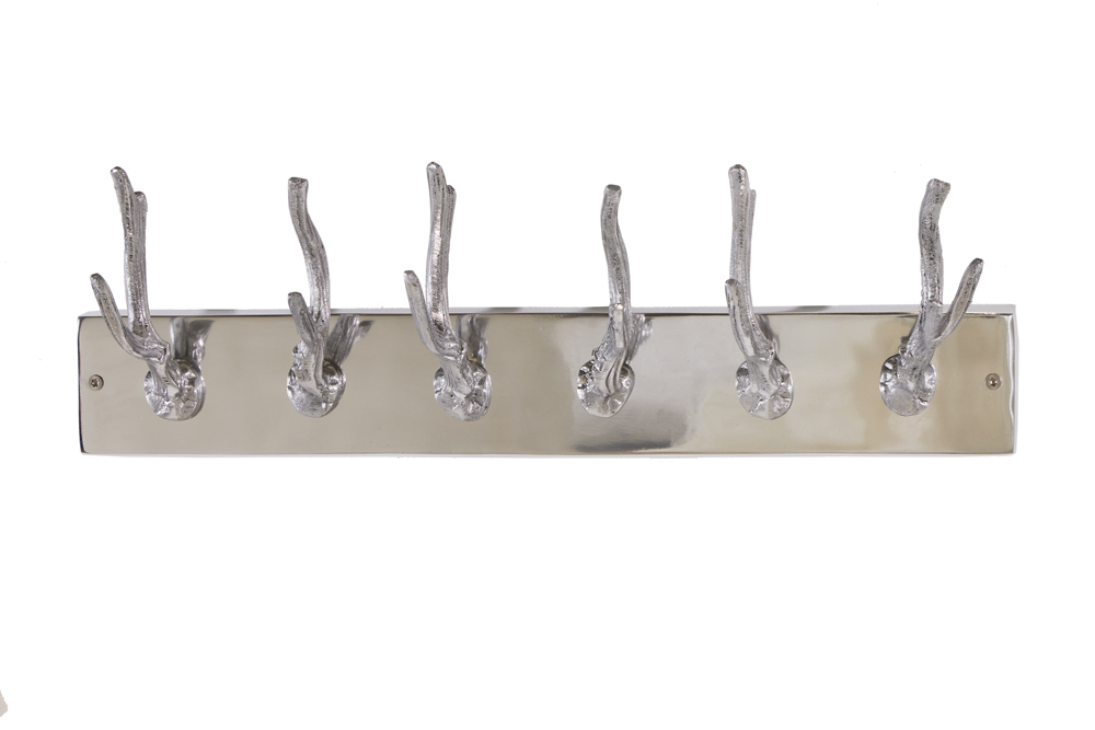 Dekorative Wandgarderobe DEER 50cm silber Aluminium poliert Hirschgeweih Kleiderhaken