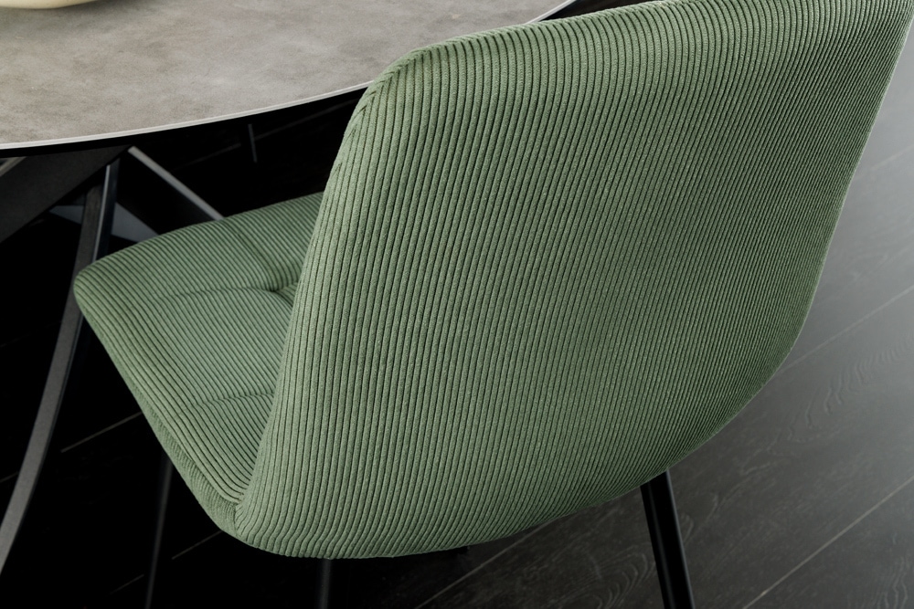 Moderner Design Stuhl TRES CHIC grün Cord schwarze Metallbeine Esszimmer