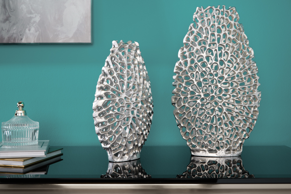 Filigranes Vasen 2er Set ABSTRACT LEAF 40cm silber Metall Handarbeit Blumenvase