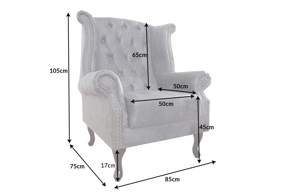 Chesterfield Ohrensessel antik grau Microfaser mit Knopfheftung