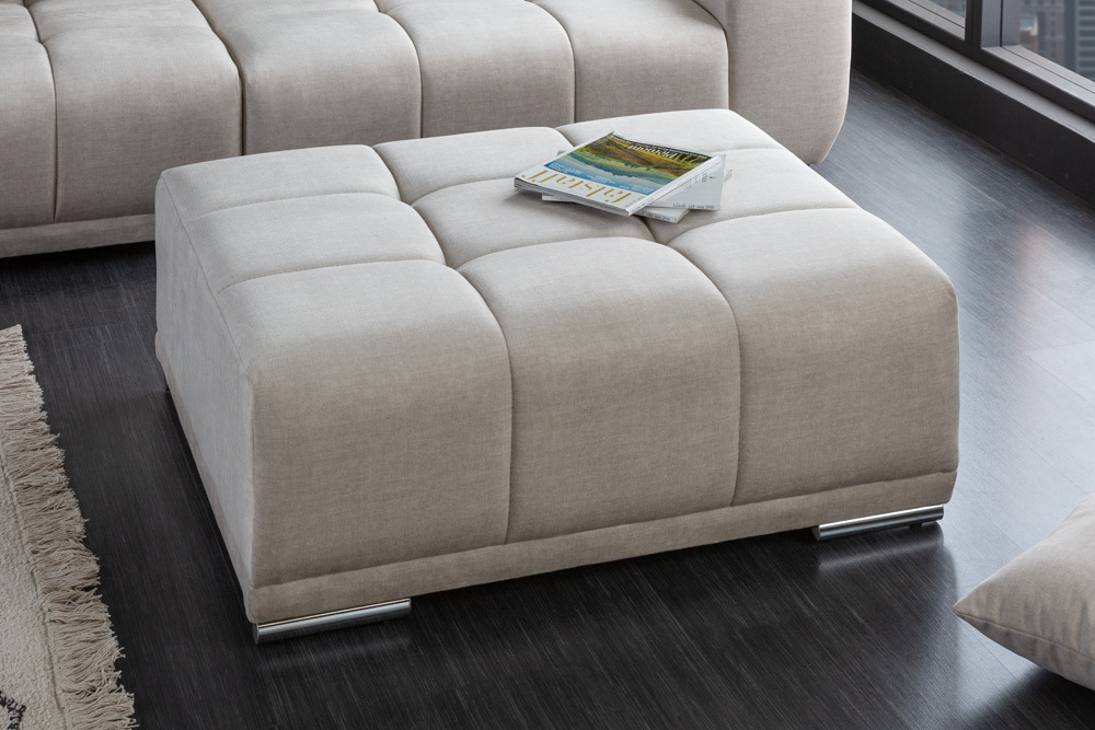 Extravaganter Hocker ELEGANCIA 110cm champagner beige Vogue Velours Samt Ziersteppung
