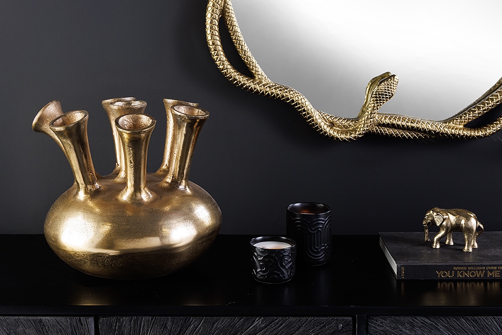 Handgefertigte Vase KIYA 35cm gold mit sieben Öffnungen Blumenvase