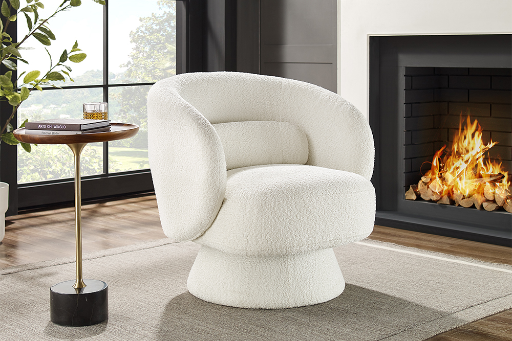 Drehbarer Design Sessel BOSSA NOVA beige Bouclé