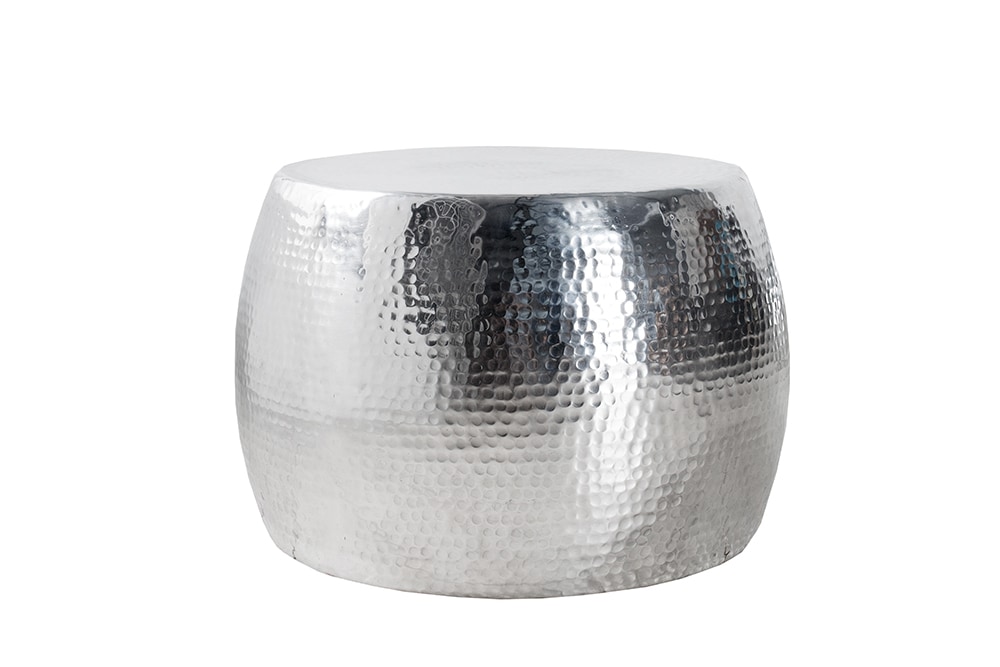 Runder Couchtisch ORIENT 60cm silber Metall Aluminium Hammerschlag Design handmade