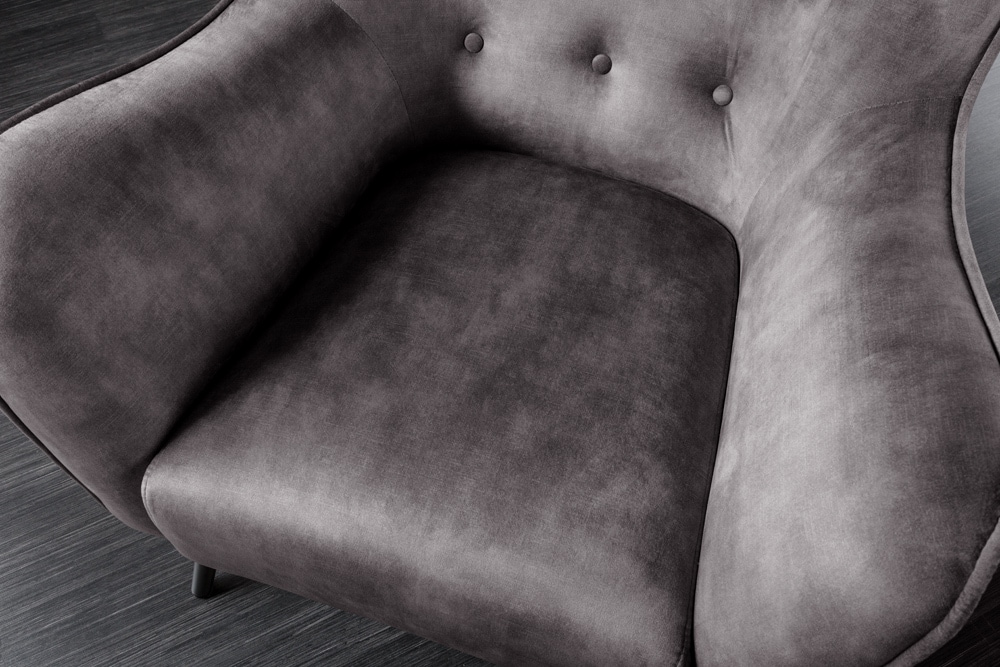 Design XL Sessel AMSTERDAM grau Samt schwarze Metallbeine Retro Stil