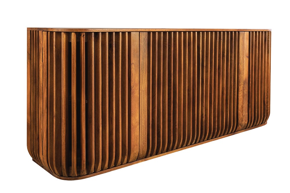 Massives Sideboard SCULPTURA 170cm braun Mangoholz mit abgerundeter Lamellenfront