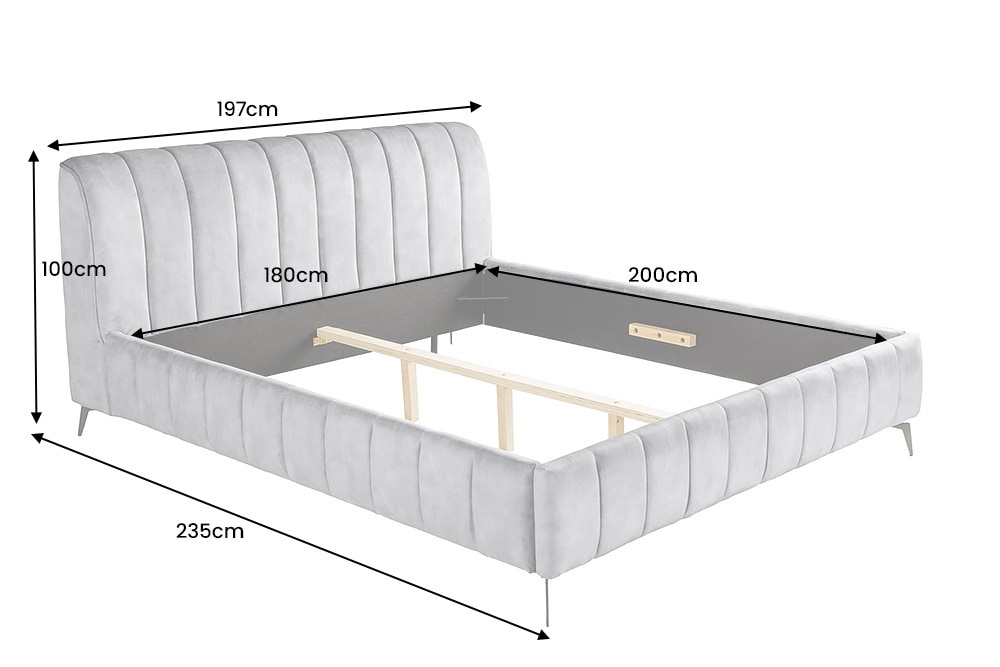 Retro Bett AMSTERDAM 180x200cm grau Samt schwarz Metall Polsterbett