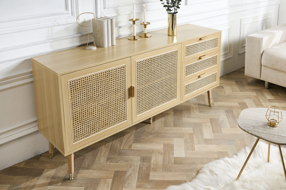 Design Sideboard VIENNA 155cm Wiener Geflecht Rattan Kommode mit Schubladen