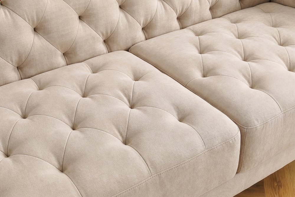 Schlafsofa MAISON BELLE AFFAIRE 220cm champagner beige Vogue Seiden Samtstoff 3-Sitzer
