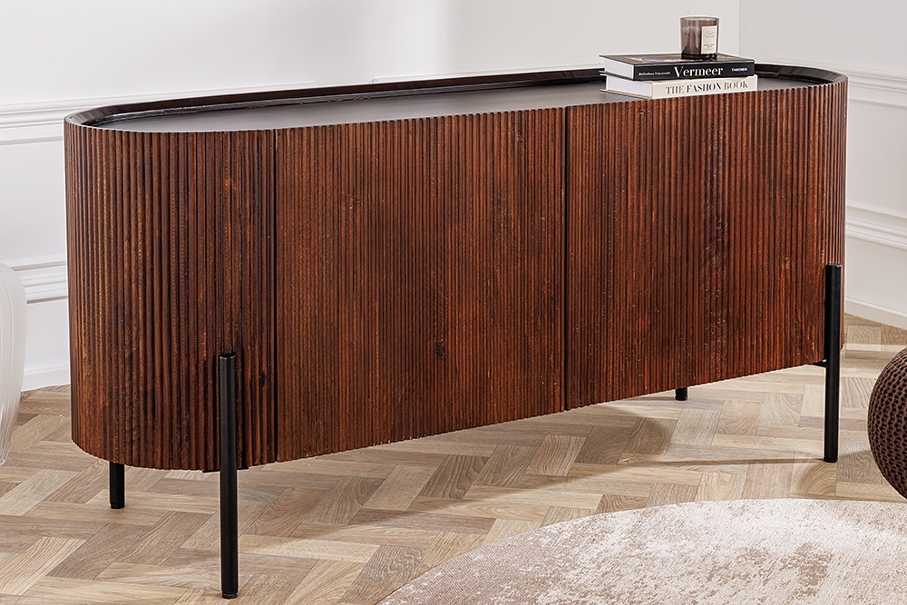 Massivholz Sideboard GATSBY 150cm dunkelbraun Mango Retro Design