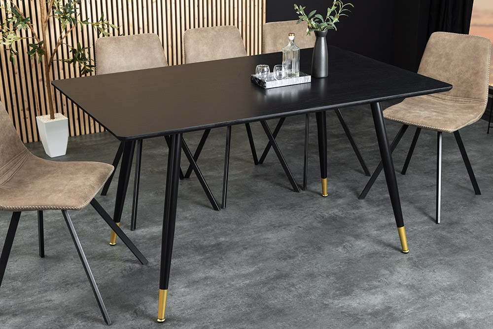 Design Esstisch PARIS 120cm schwarz Eichenholz mit goldenen Fußkappen » Jetzt kaufen