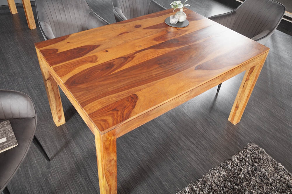 Massivholz Esstisch PURE 120cm braun Sheeshamholz stone finish einzigartige Maserung