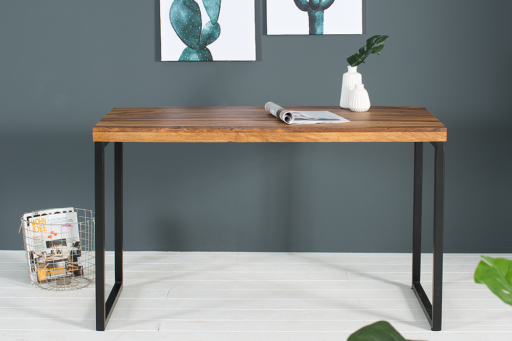 Eleganter Schreibtisch ELEMENTS 118cm braun Sheesham stone finish Metallgestell