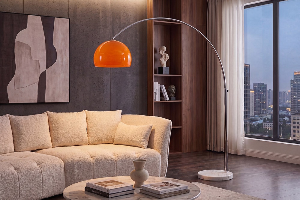 Ausziehbare Bogenlampe LOUNGE DEAL 175-205cm orange Marmorfuß Stehlampe