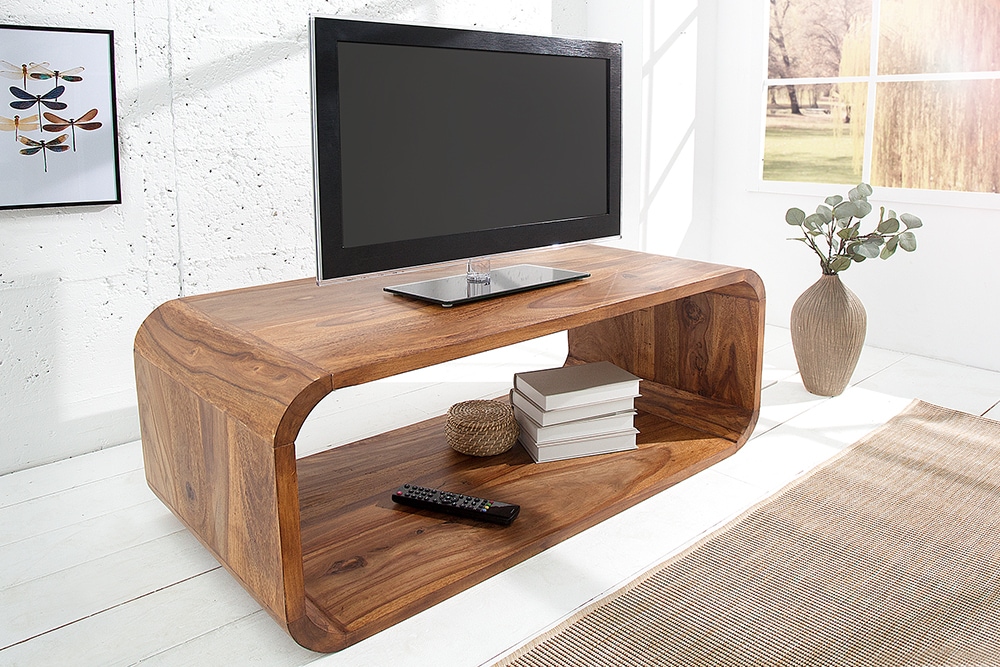 Massivholz Couchtisch CUBUS 100cm braun Sheesham stone finish TV-Board handemade