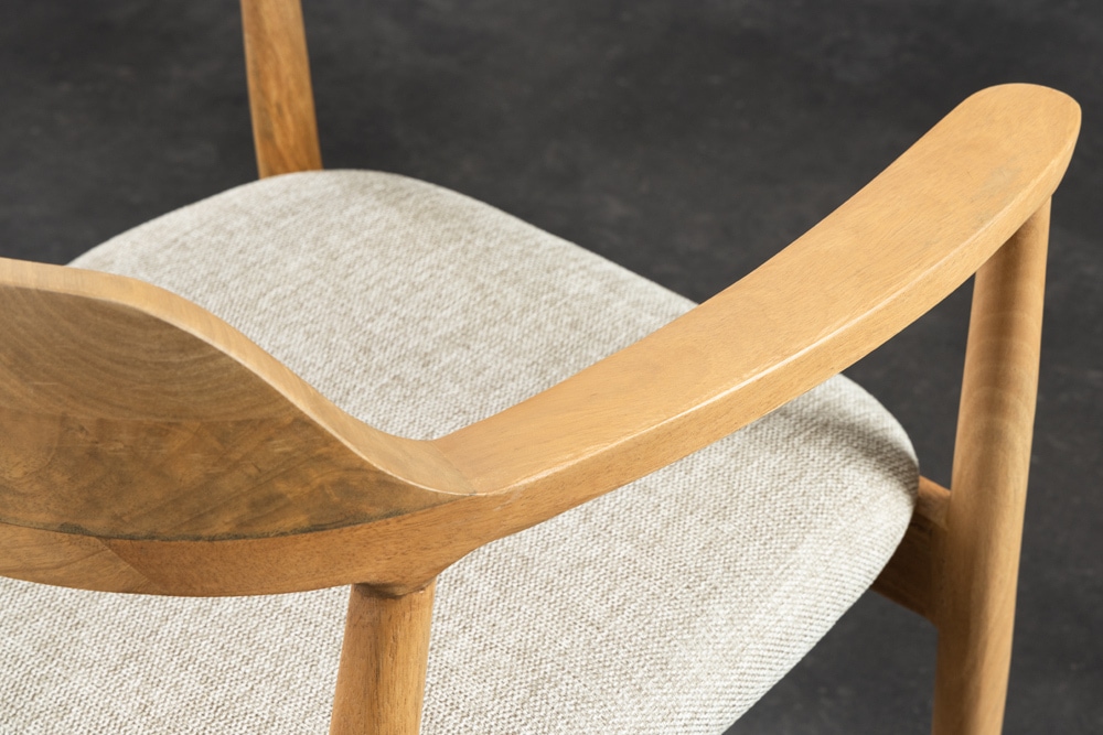 Design Stuhl KENNEDY creme beige massives Mangoholz mit Polstersitz Strukturstoff