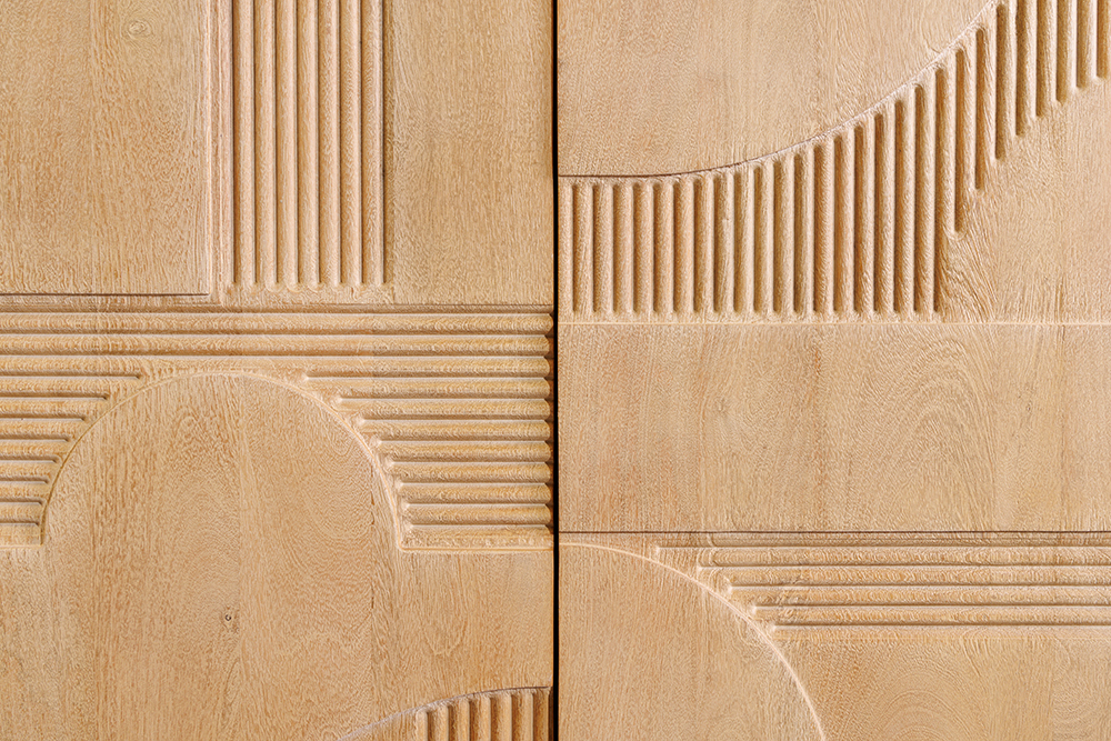 Design Highboard ART DECO 120cm weiß gekälkt Mangoholz massiv 3D Front