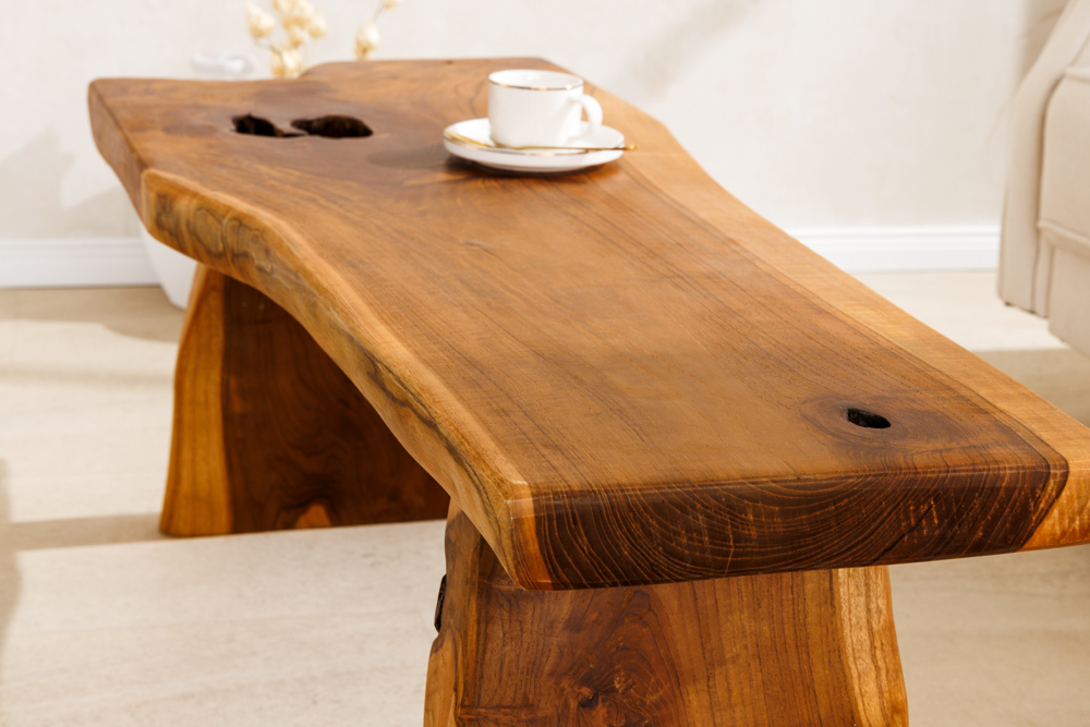 Massivholz Bank ROOT 100cm braun natur Teak Baumstamm
