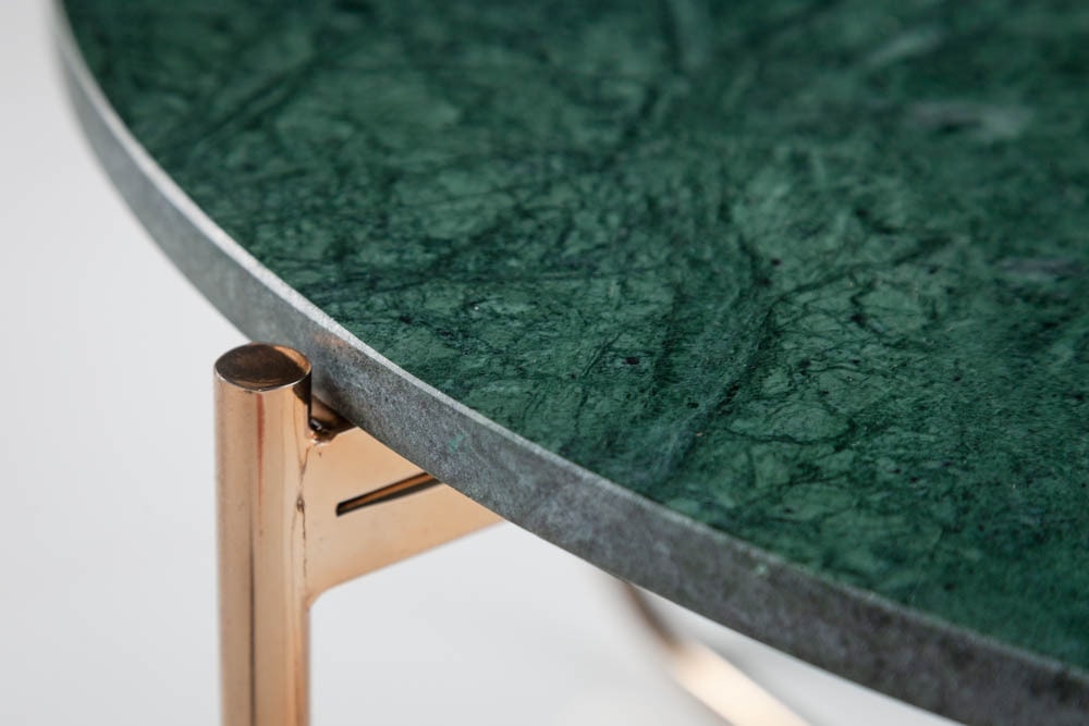 Runder Couchtisch NOBLE 65cm grün Marmor abnehmbare Tischplatte klappbar gold Metall